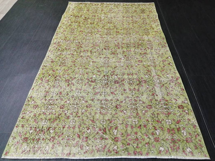 Green Turkish Oushak Rug 3' 8" x 6' 6" Hand-Knotted | No. WR98142