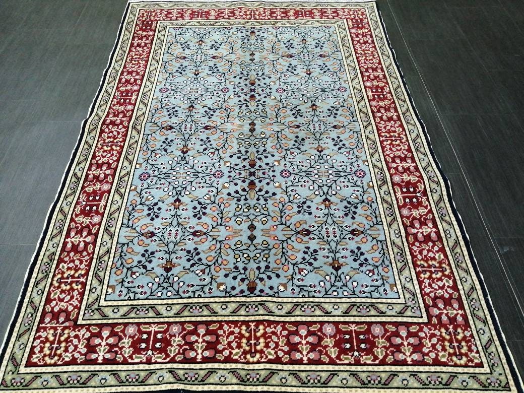 Blue Turkish Runner Rug 3' 8" x 5' 8" Hand-Knotted | No. WR82544
