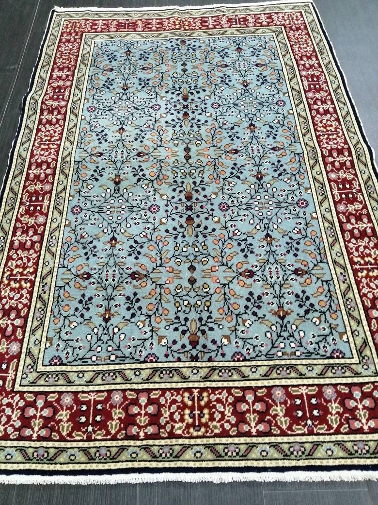 Blue Turkish Runner Rug 3' 8" x 5' 8" Hand-Knotted | No. WR82544
