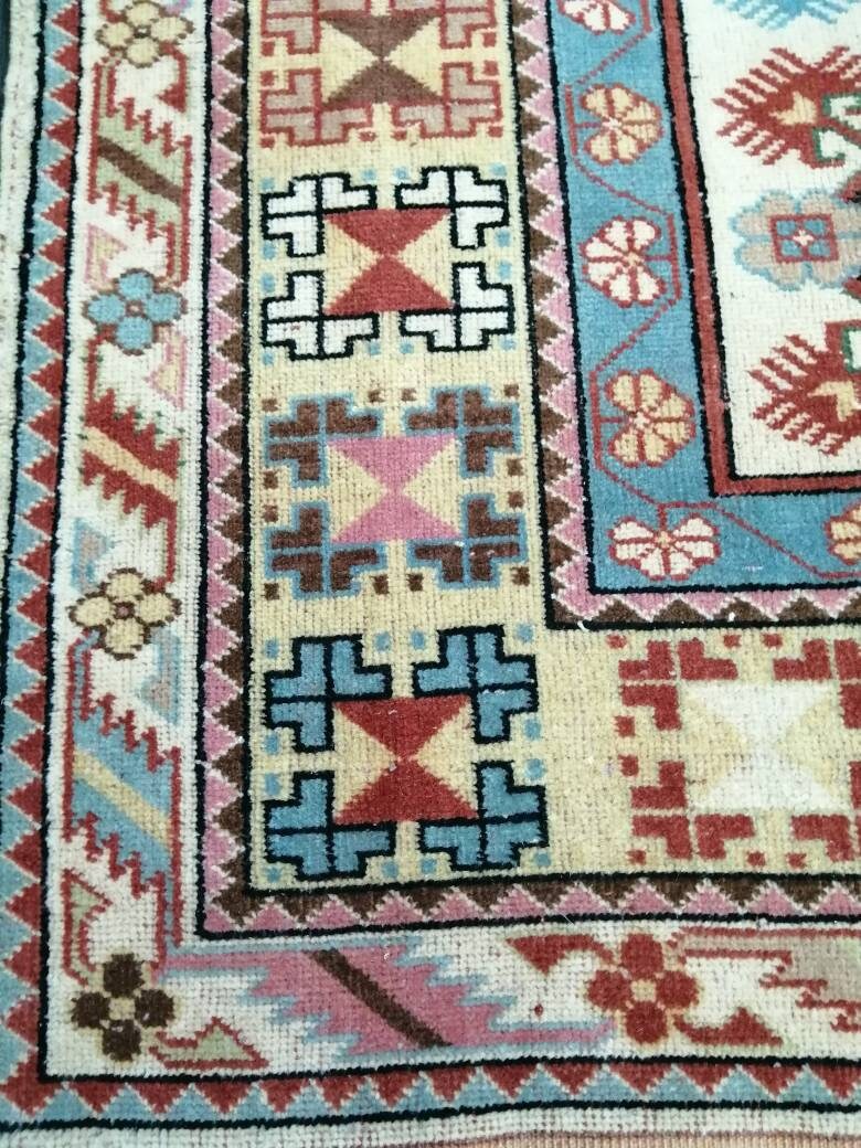 Navy Turkish Runner Rug 3' 10" x 6' 7" Hand-Knotted detail
