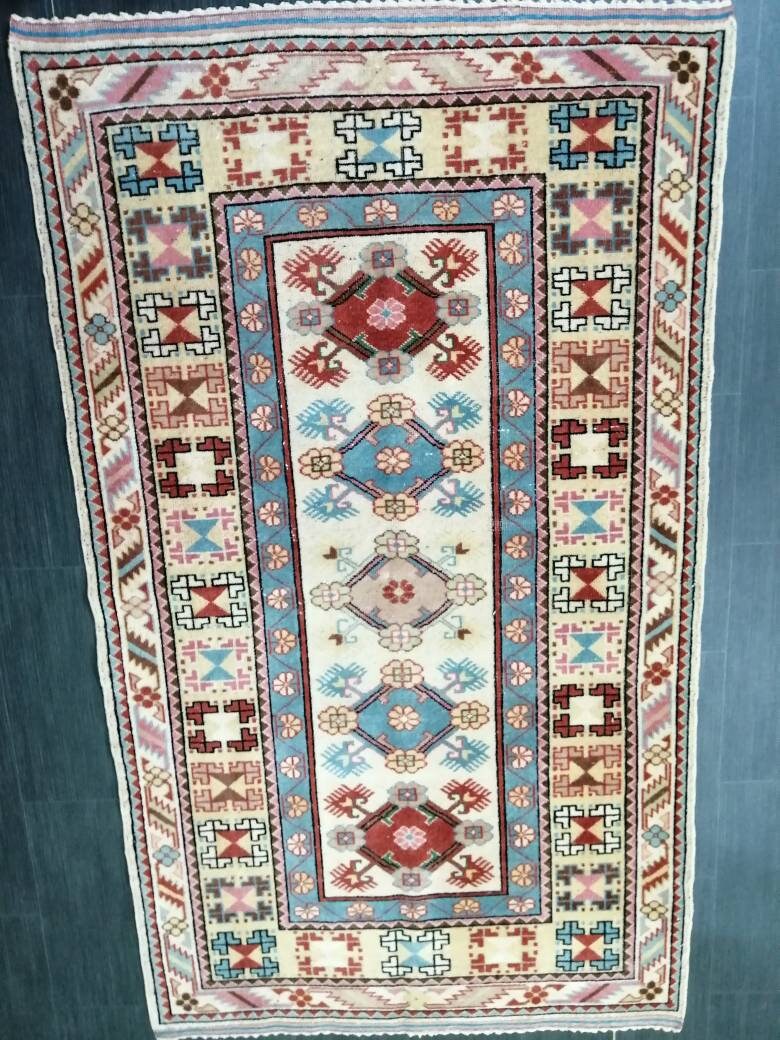 Navy Turkish Runner Rug 3' 10" x 6' 7" Hand-Knotted border