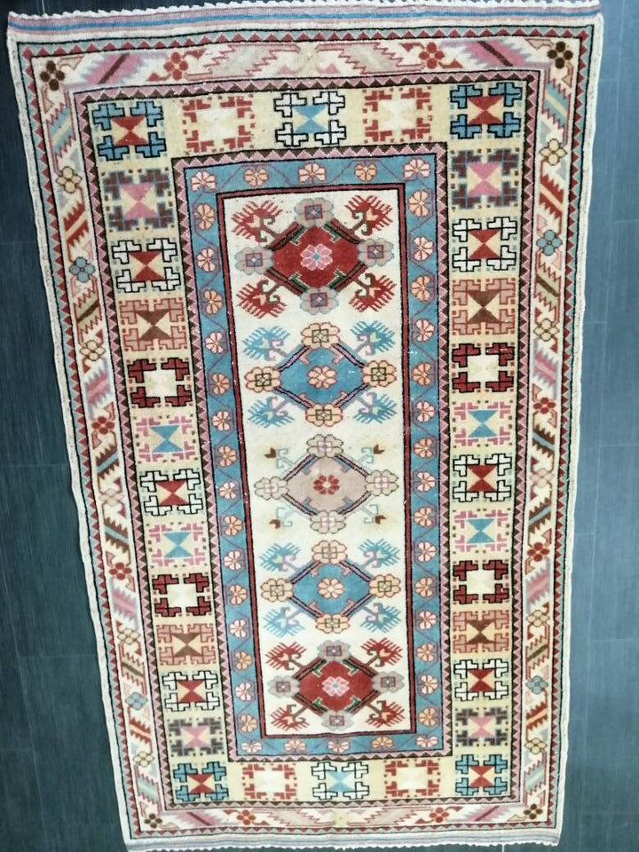 Navy Turkish Runner Rug 3' 10" x 6' 7" Hand-Knotted border