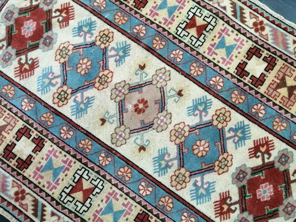 Navy Turkish Runner Rug 3' 10" x 6' 7" Hand-Knotted texture