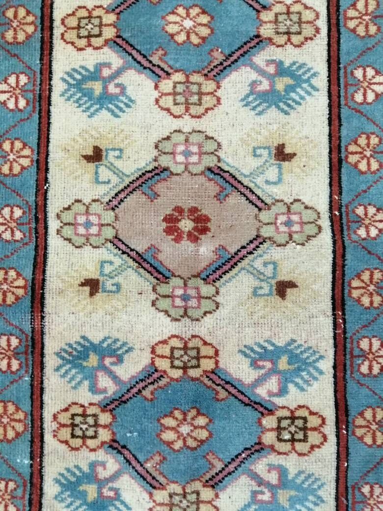Navy Turkish Runner Rug 3' 10" x 6' 7" Hand-Knotted close-up