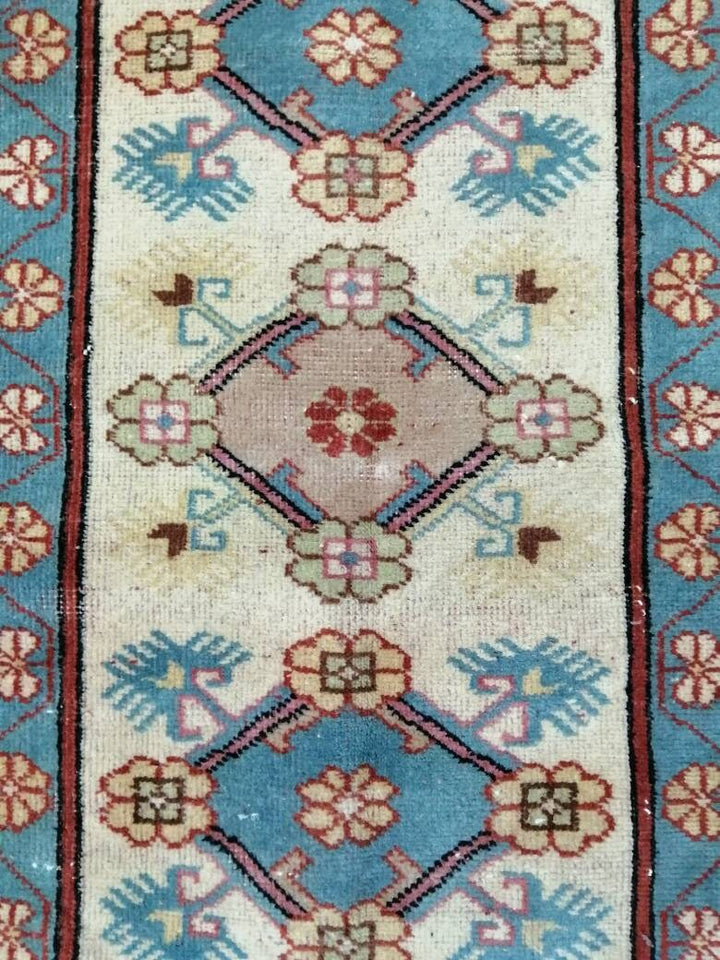 Navy Turkish Runner Rug 3' 10" x 6' 7" Hand-Knotted close-up
