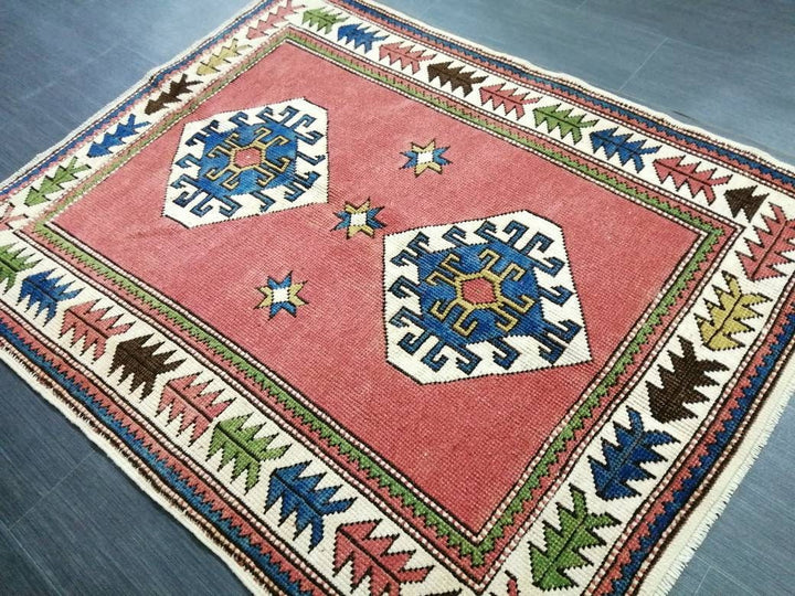 Navy Turkish Runner Rug 3' 5" x 4' 5" Hand-Knotted pattern
