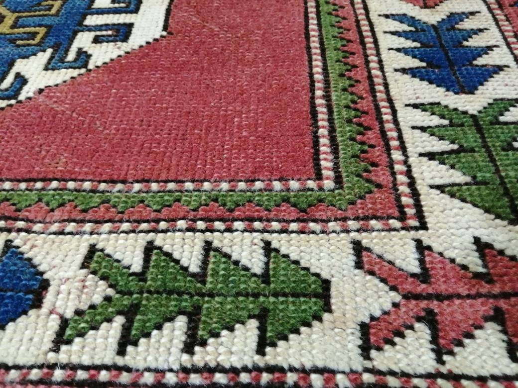 Navy Turkish Runner Rug 3' 5" x 4' 5" Hand-Knotted close-up