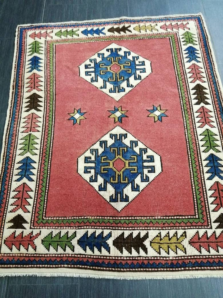 Navy Turkish Runner Rug 3' 5" x 4' 5" Hand-Knotted detail