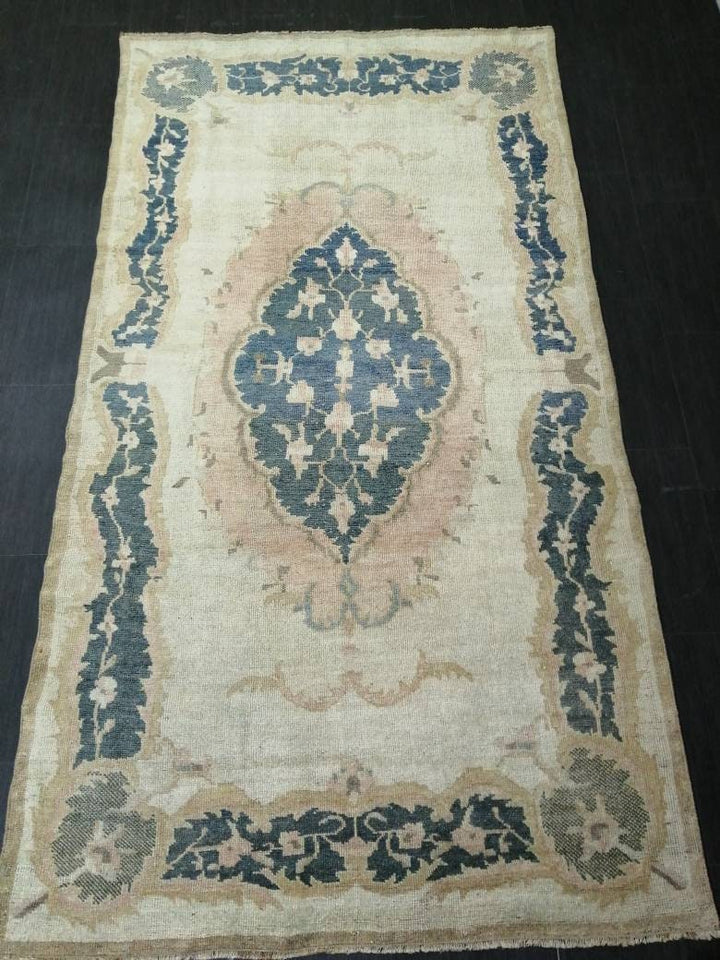 Blue Turkish Runner Rug 4' 11" x 9' 3" Hand-Knotted | No. WR65022