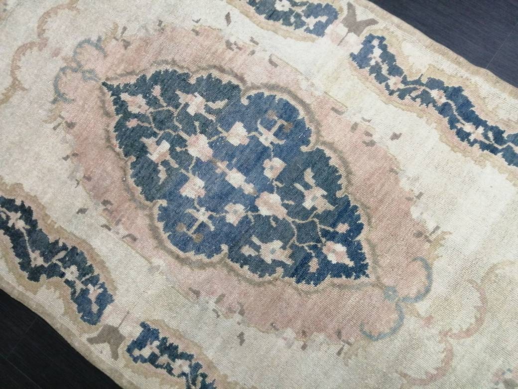 Blue Turkish Runner Rug 4' 11" x 9' 3" Hand-Knotted | No. WR65022