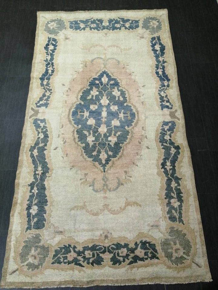 Blue Turkish Runner Rug 4' 11" x 9' 3" Hand-Knotted | No. WR65022