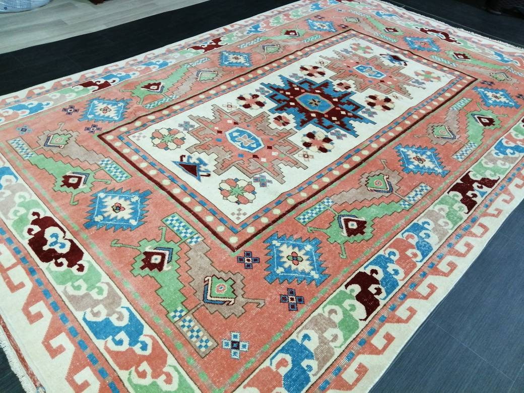 Blue Turkish Runner Rug 6' 4" x 9' 11" Hand-Knotted | No. WR32449