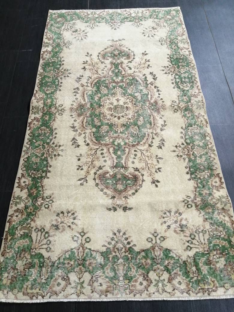 Green Turkish Runner Rug 3' 8" x 6' 10" Hand-Knotted | No. WR74502