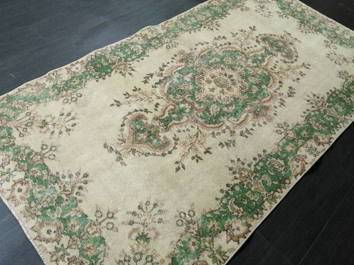 Green Turkish Runner Rug 3' 8" x 6' 10" Hand-Knotted | No. WR74502