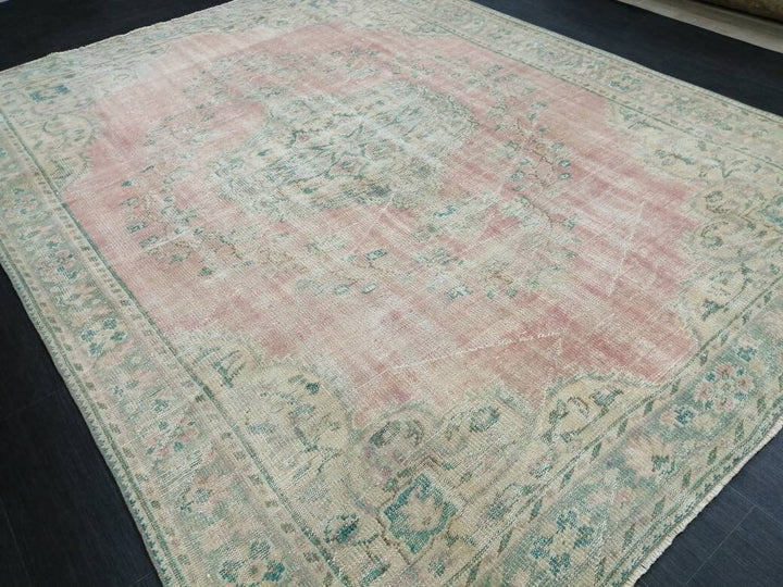 Turkish Oushak Rug 6' 8" x 9' Hand-Knotted reverse