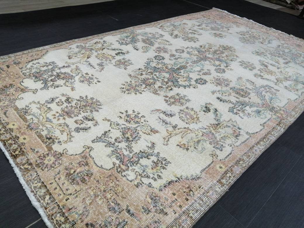 Beige Turkish Oushak Rug 4' 10" x 8' 6" Hand-Knotted