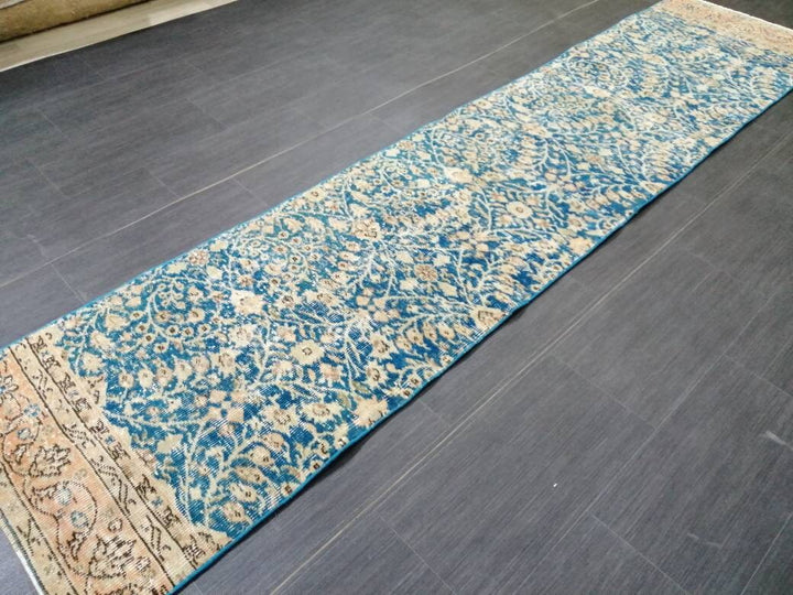 Blue Turkish Runner Rug 2' 1" x 9' 6" Hand-Knotted | No. WR65725
