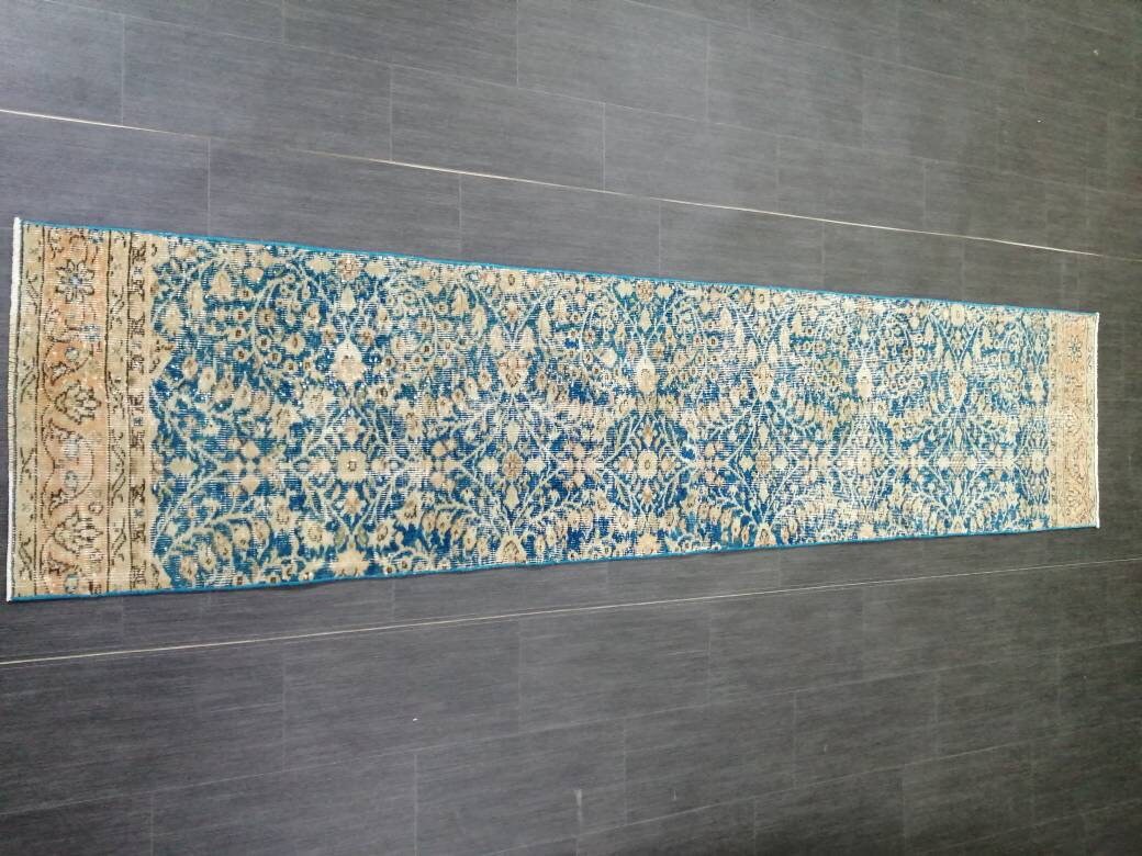 Blue Turkish Runner Rug 2' 1" x 9' 6" Hand-Knotted | No. WR65725
