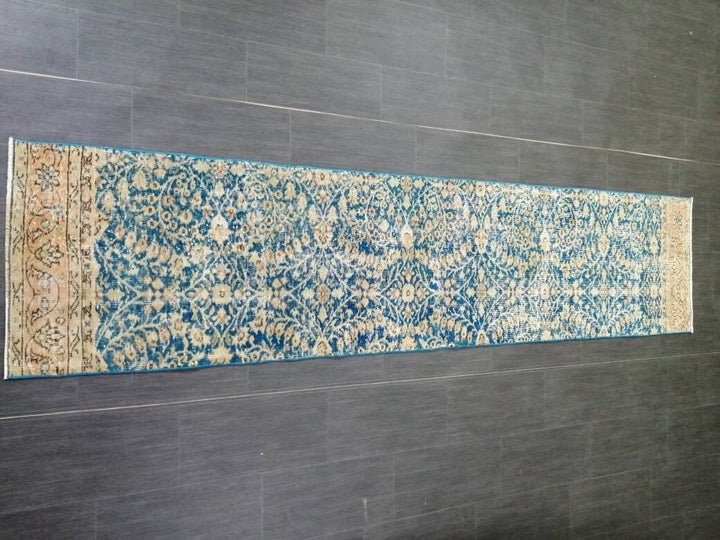 Blue Turkish Runner Rug 2' 1" x 9' 6" Hand-Knotted | No. WR65725