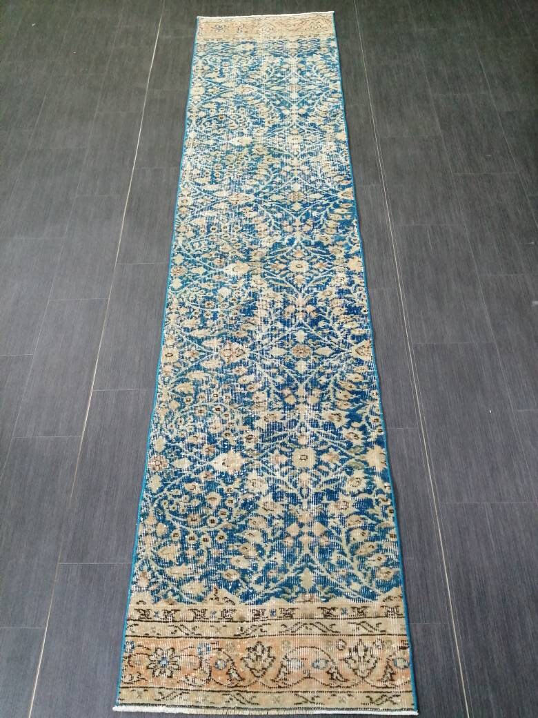 Blue Turkish Runner Rug 2' 1" x 9' 6" Hand-Knotted | No. WR65725