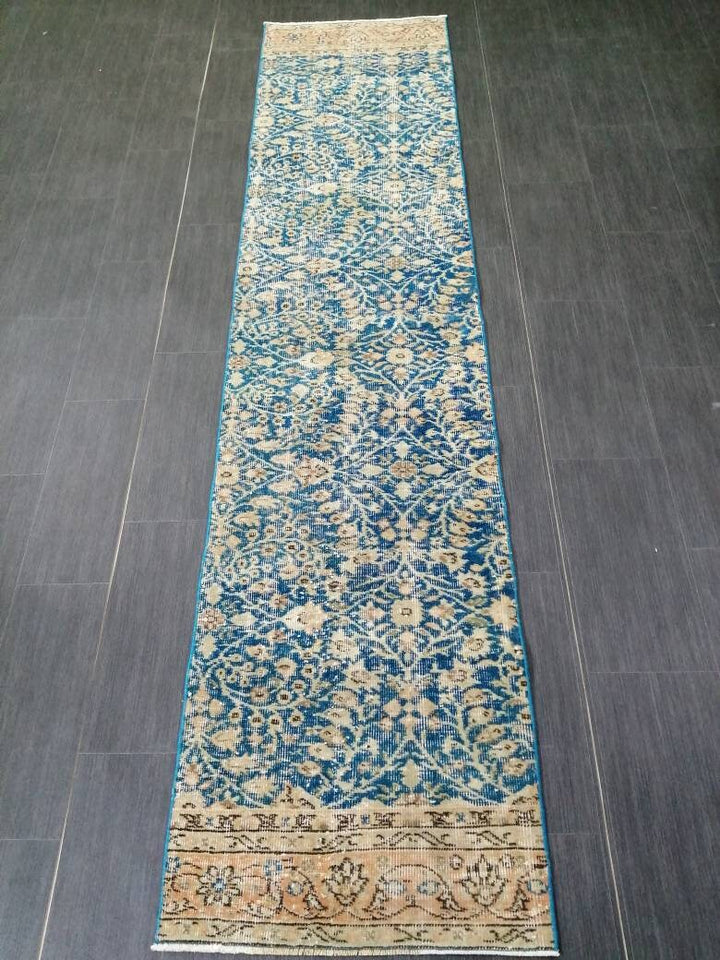 Blue Turkish Runner Rug 2' 1" x 9' 6" Hand-Knotted | No. WR65725