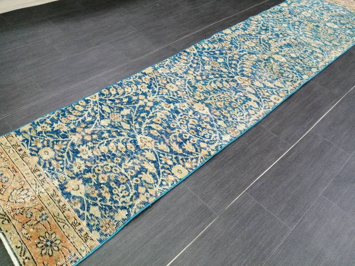 Blue Turkish Runner Rug 2' 1" x 9' 6" Hand-Knotted | No. WR65725
