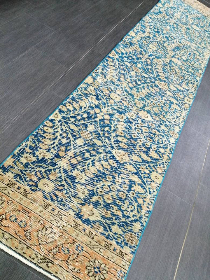 Blue Turkish Runner Rug 2' 1" x 9' 6" Hand-Knotted | No. WR65725