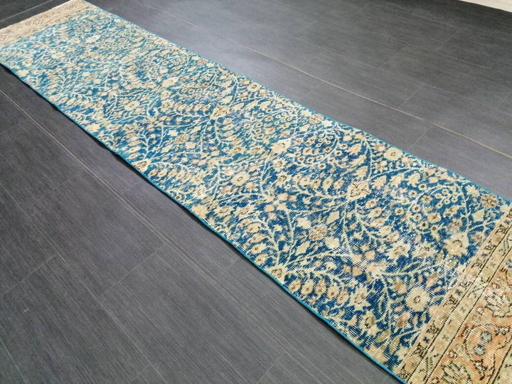 Blue Turkish Runner Rug 2' 1" x 9' 6" Hand-Knotted | No. WR65725