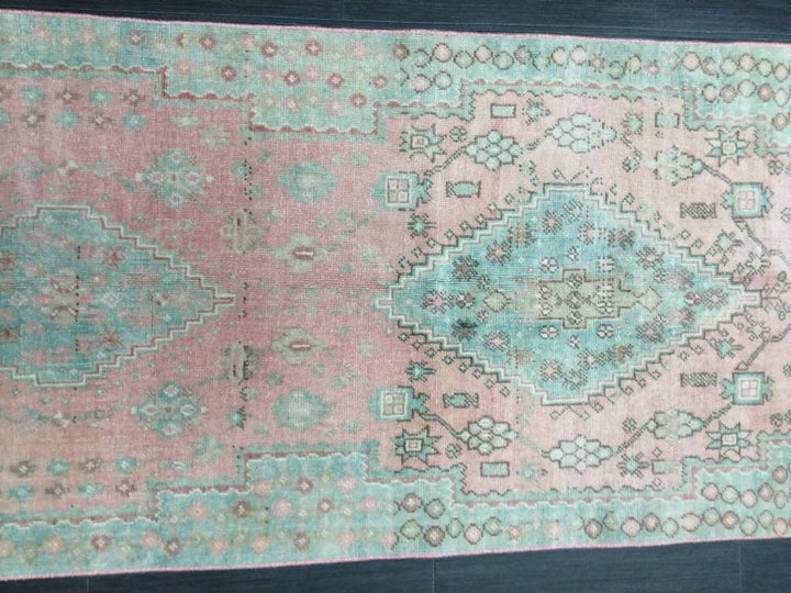 Beige Turkish Runner Rug 2' 7" x 11' Hand-Knotted close-up