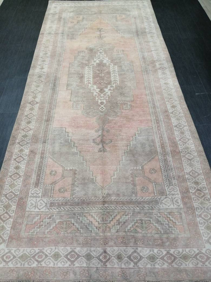Beige Turkish Runner Rug 4' 11" x 11' 8" Hand-Knotted field