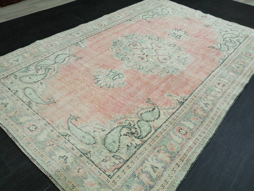 Pink Turkish Runner Rug 5' 10" x 8' 8" Hand-Knotted