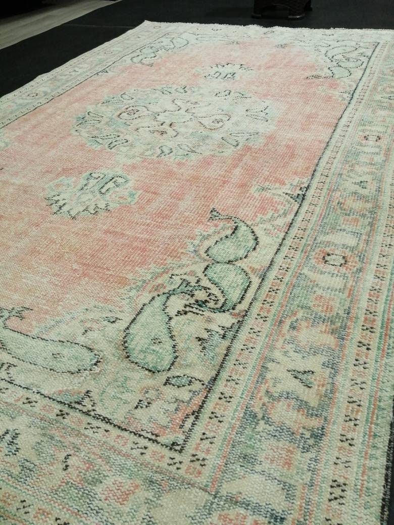 Pink Turkish Runner Rug 5' 10" x 8' 8" Hand-Knotted pattern
