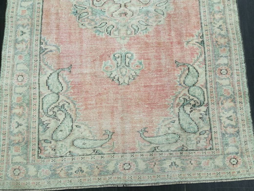 Pink Turkish Runner Rug 5' 10" x 8' 8" Hand-Knotted close-up