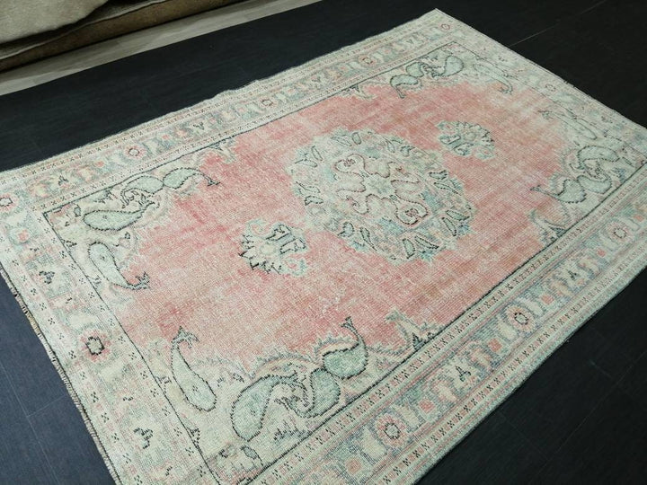 Pink Turkish Runner Rug 5' 10" x 8' 8" Hand-Knotted field