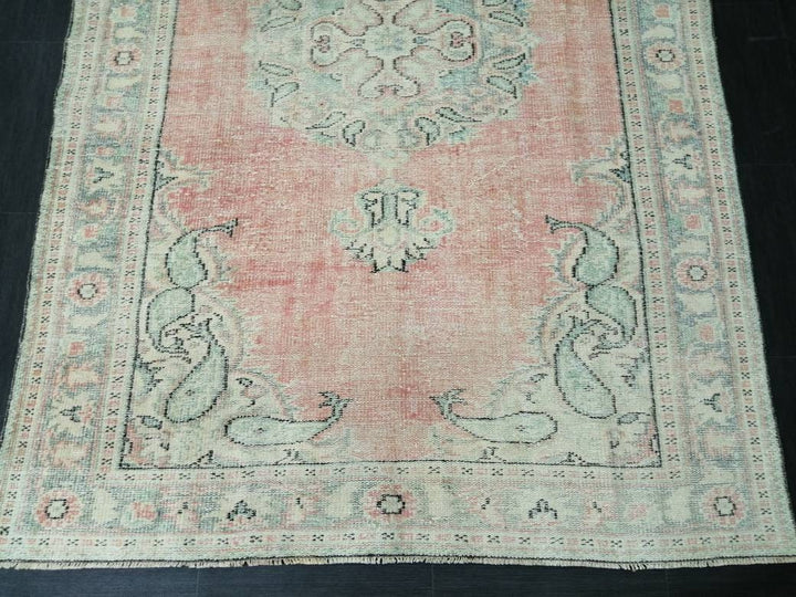 Pink Turkish Runner Rug 5' 10" x 8' 8" Hand-Knotted reverse