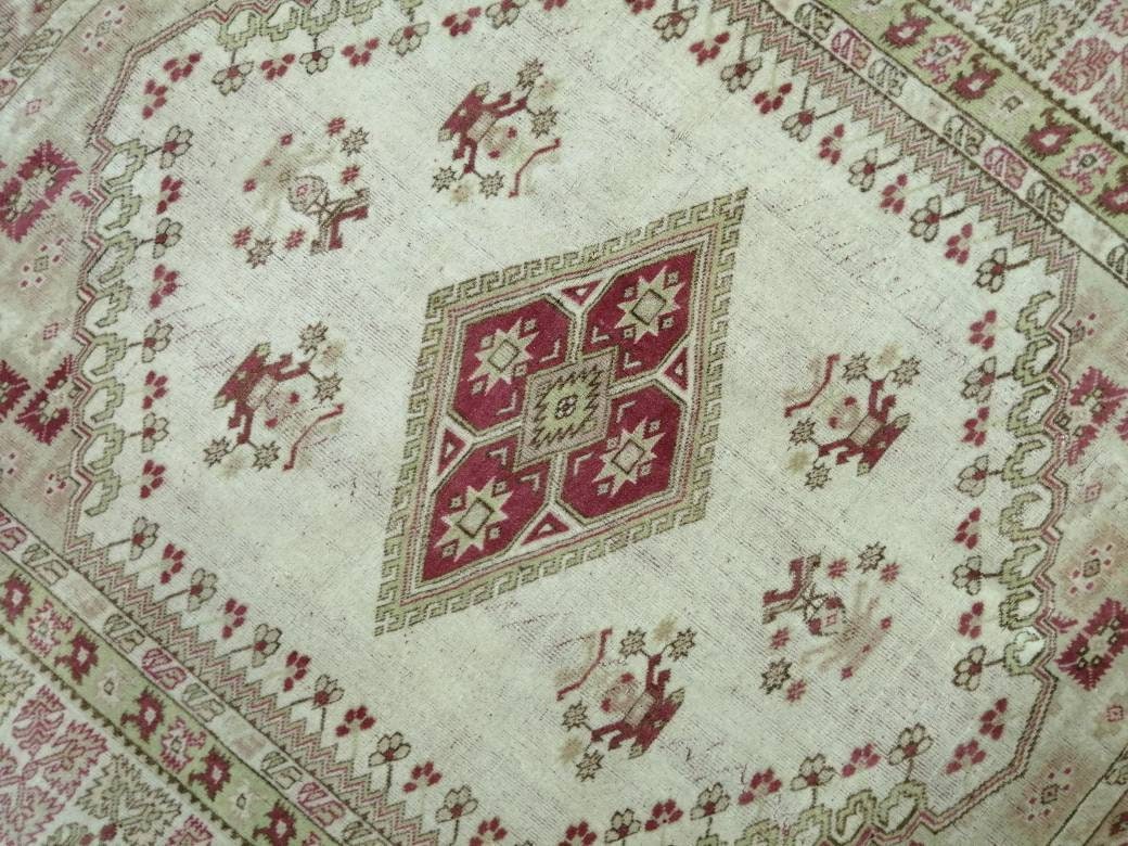 Pink Turkish Oushak Rug 5' 4" x 7' Hand-Knotted reverse
