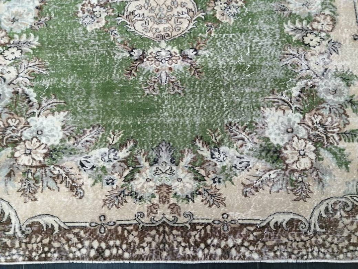 Green Turkish Runner Rug 7' x 10' Hand-Knotted | No. WR54333