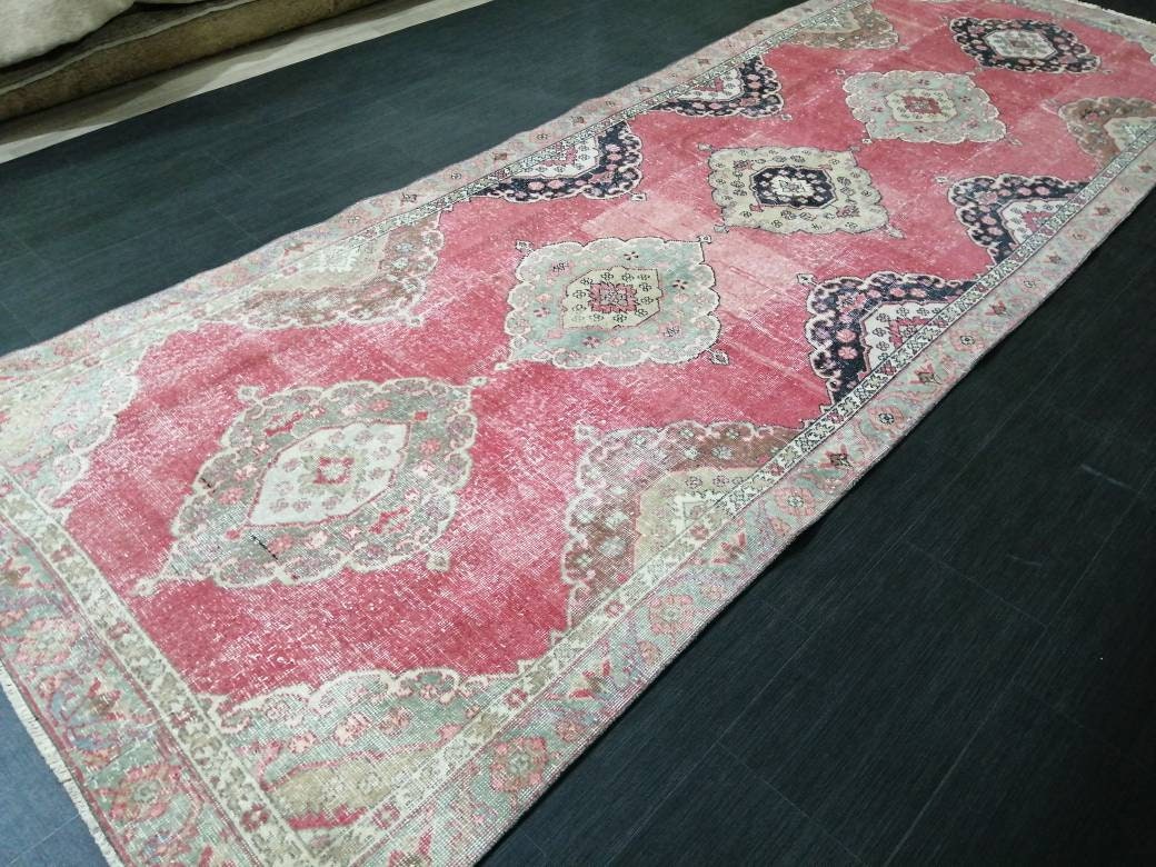 Beige Turkish Runner Rug 4' 3" x 12' Hand-Knotted