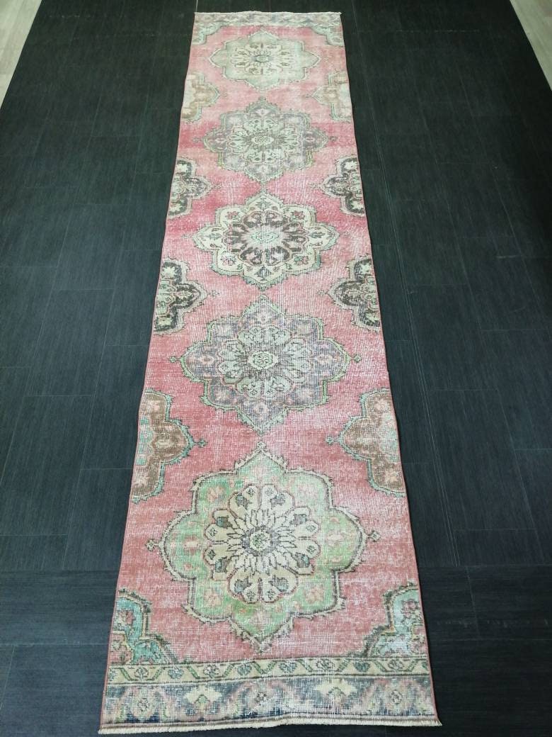 Beige Turkish Runner Rug 2' 10" x 12' 1" Hand-Knotted reverse
