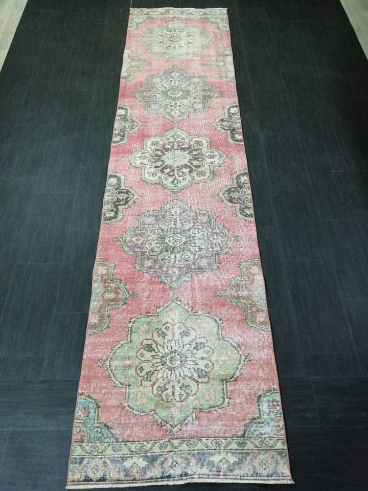 Beige Turkish Runner Rug 2' 10" x 12' 1" Hand-Knotted reverse