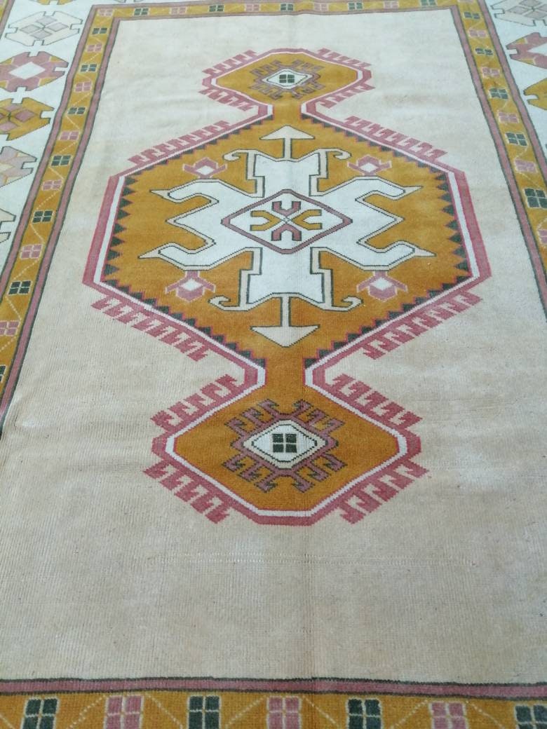 Beige Turkish Runner Rug 6' 6" x 8' 10" Hand-Knotted view
