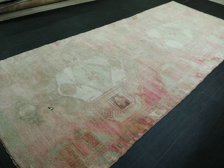 Pink Turkish Runner Rug 4' 9" x 11' 5" Hand-Knotted field
