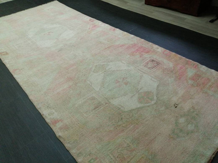 Pink Turkish Runner Rug 4' 9" x 11' 5" Hand-Knotted