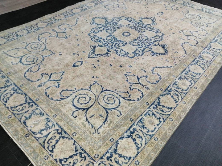 Blue Turkish Oushak Rug 6' 8" x 9' 11" Hand-Knotted field