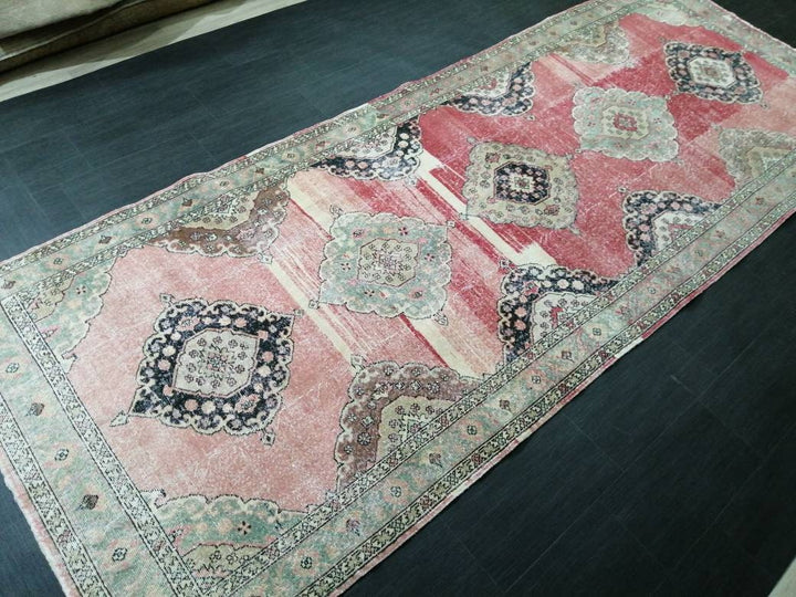 Pink Turkish Runner Rug 4' 9" x 12' 5" Hand-Knotted