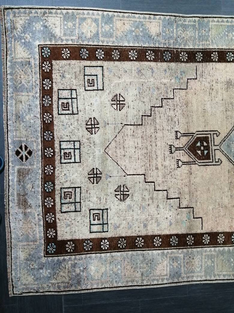 Beige Turkish Runner Rug 4' 2" x 11' 2" Hand-Knotted reverse
