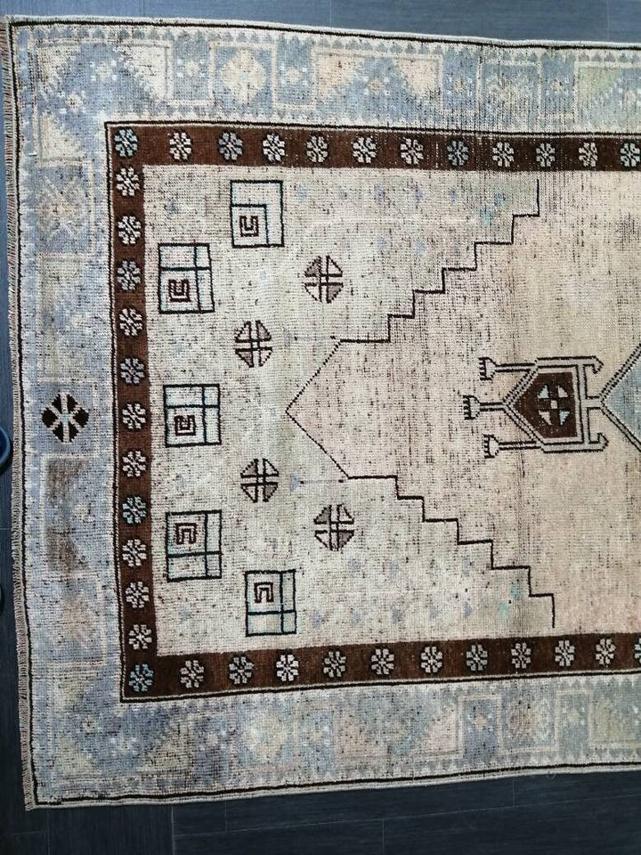 Beige Turkish Runner Rug 4' 2" x 11' 2" Hand-Knotted reverse