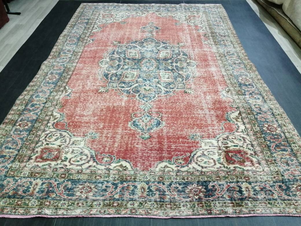 Pink Turkish Oushak Rug 7' 1" x 10' 4" Hand-Knotted detail