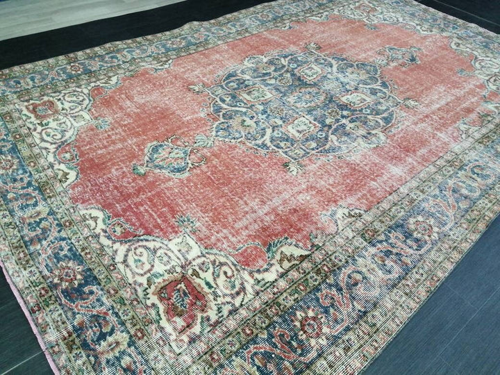 Pink Turkish Oushak Rug 7' 1" x 10' 4" Hand-Knotted