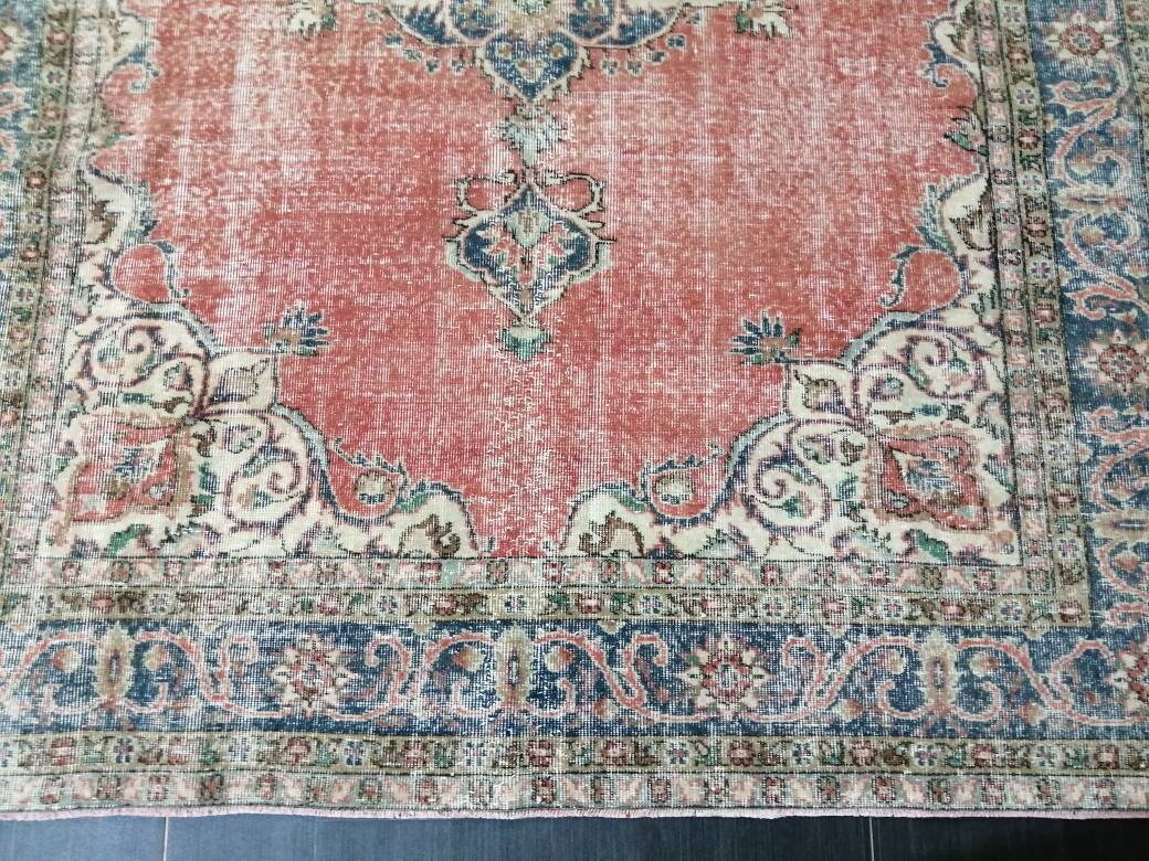 Pink Turkish Oushak Rug 7' 1" x 10' 4" Hand-Knotted border